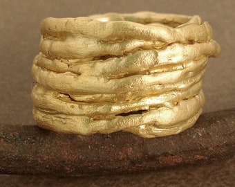 Wide Gold twig band, Gold Statement branch ring, 18k gold wide  ring, Extra wide layered ring