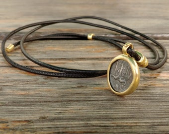 18k gold Coin pendant necklace, Ancient roman coin pendant, Gold bezel pendant, Gold tie pendant