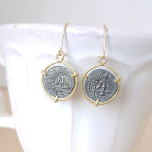 Ancient coin gold earrings, 18k Gold drop dangle coin earrings, Gold roman coin earrings