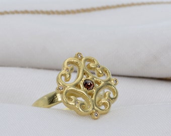 14Kt Gold Champagne Diamond Ring, Ethnic gold ring, Gold Engagement Ring, Alternative wedding