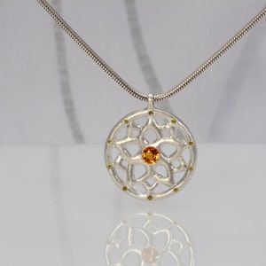 Sterling silver Mandala Pendant Necklace, Yellow Sapphire and diamonds Pendant, Silver cluster Mandala Necklace image 3