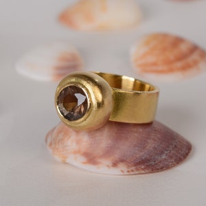 Smoky quartz gold ring, 18k Yellow gold women ring, Statement Alternative engagement ring image 3