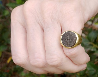 Ancient roman gold coin ring, 18k gold pinky ring, 18k Gold Coin signet ring