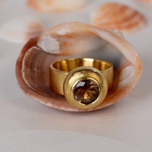 Smoky quartz gold ring, 18k Yellow gold women ring, Statement Alternative engagement ring image 4