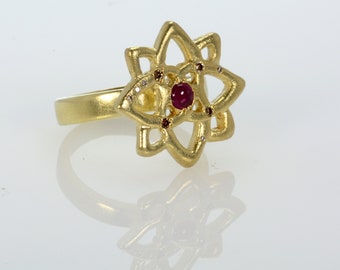 14k Gold red ruby diamonds Ring, Solid gold ethnic Ring, Alternative Engagement ring