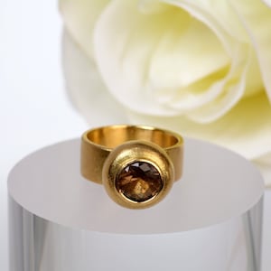 Smoky quartz gold ring, 18k Yellow gold women ring, Statement Alternative engagement ring image 1