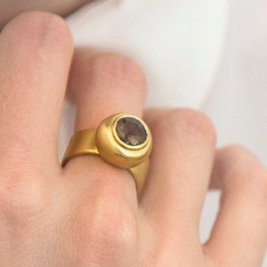 Smoky quartz gold ring, 18k Yellow gold women ring, Statement Alternative engagement ring image 9