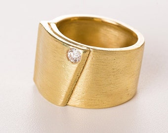 18k extra wide wedding ring, 18k Gold diamond engagement ring, Gold cigar band