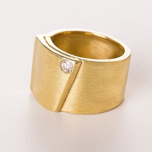 18k extra wide wedding ring, 18k Gold diamond engagement ring, Gold cigar band