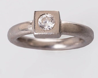 14k white gold Square diamond ring, Gold engagement ring, Gold diamond band