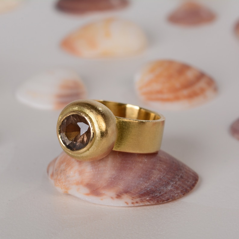 Smoky quartz gold ring, 18k Yellow gold women ring, Statement Alternative engagement ring image 3