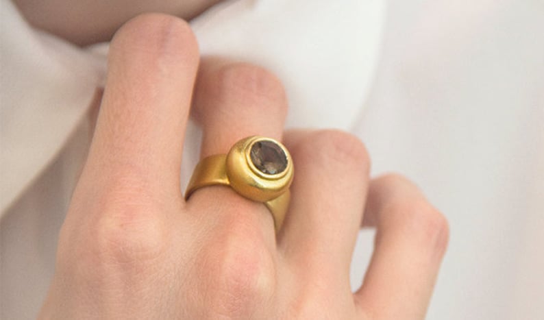 Smoky quartz gold ring, 18k Yellow gold women ring, Statement Alternative engagement ring image 9