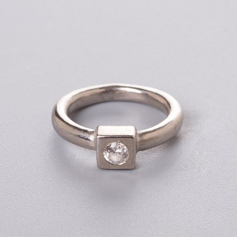 14k white gold Engagement ring, Square bezel ring, Gold diamond ring image 1