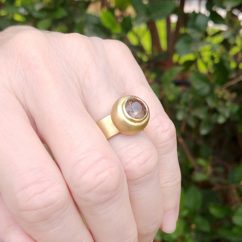 Smoky quartz gold ring, 18k Yellow gold women ring, Statement Alternative engagement ring image 6