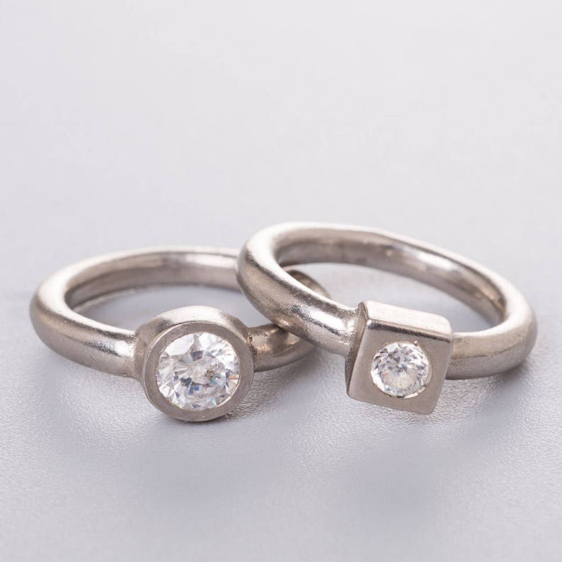 14k white gold Engagement ring, Square bezel ring, Gold diamond ring image 5