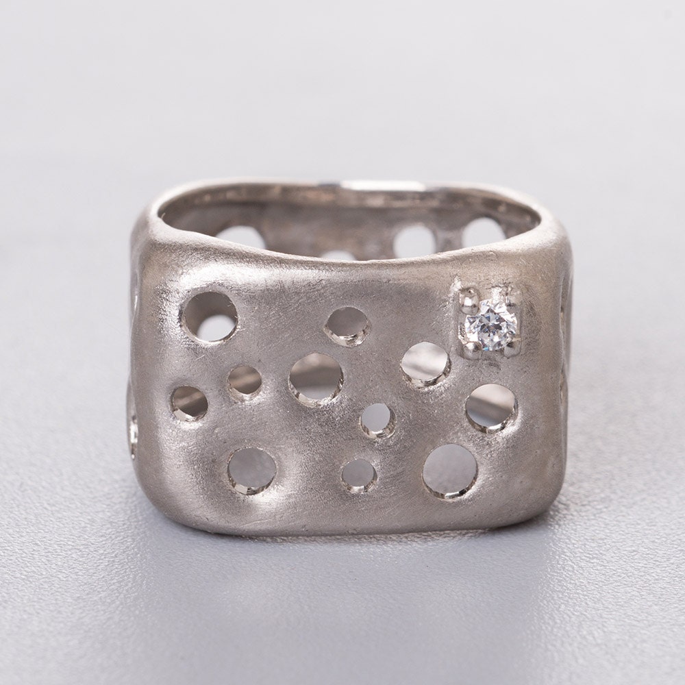 14k white gold ring Holes shaped gold ring Gold diamond Etsy