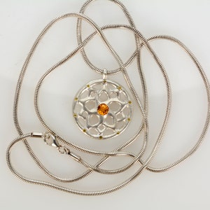 Sterling silver Mandala Pendant Necklace, Yellow Sapphire and diamonds Pendant, Silver cluster Mandala Necklace image 9