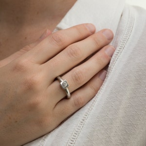 14k white gold Engagement ring, Square bezel ring, Gold diamond ring image 4