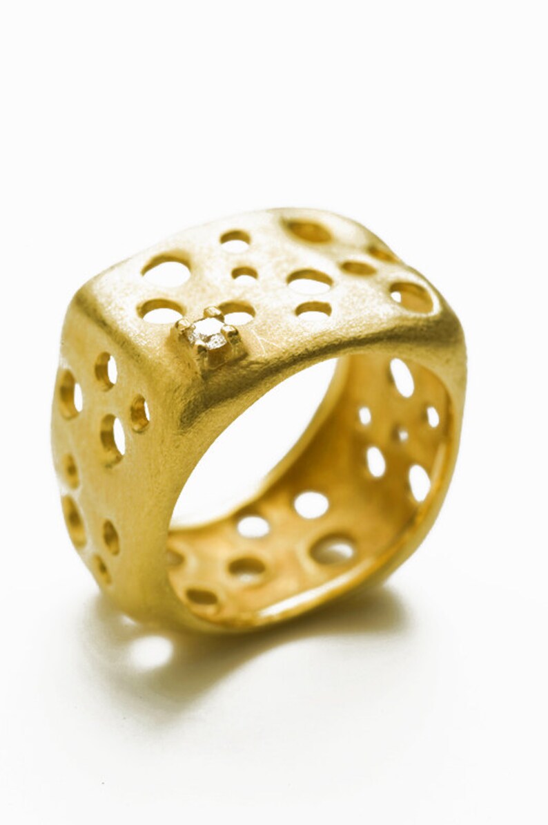 14k white gold ring Holes shaped gold ring Gold diamond Etsy