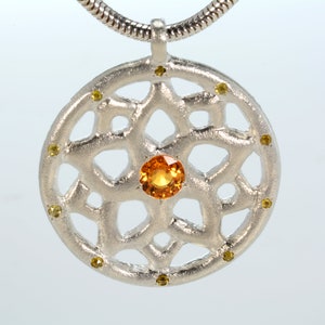 Sterling silver Mandala Pendant Necklace, Yellow Sapphire and diamonds Pendant, Silver cluster Mandala Necklace image 7