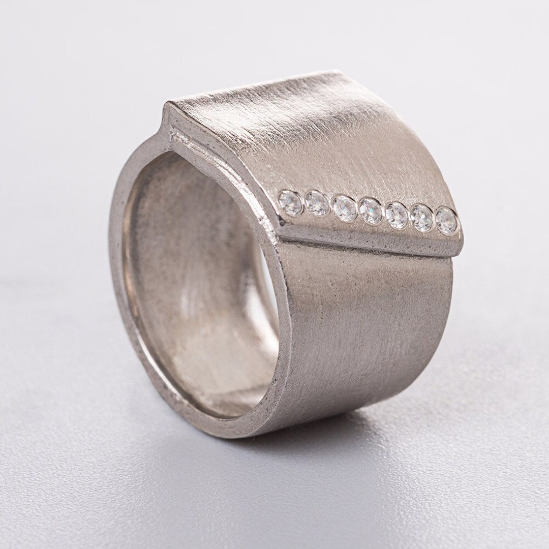 14k White Gold Diamonds Engagement Ring, Wide Gold Diamonds Ring, Statement Gold Diamonds Band