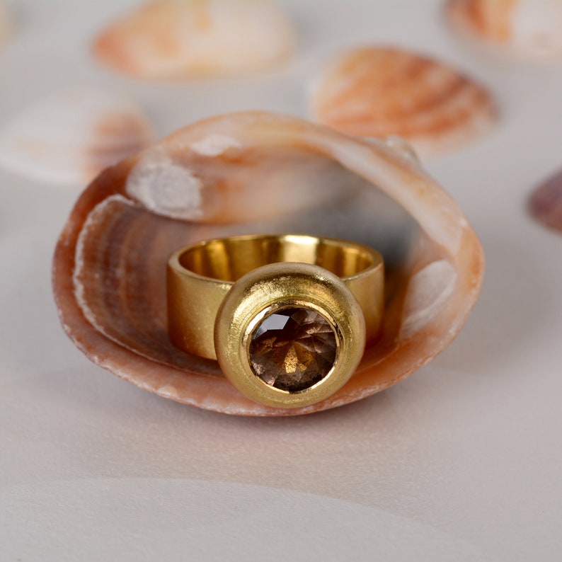 Smoky quartz gold ring, 18k Yellow gold women ring, Statement Alternative engagement ring image 4