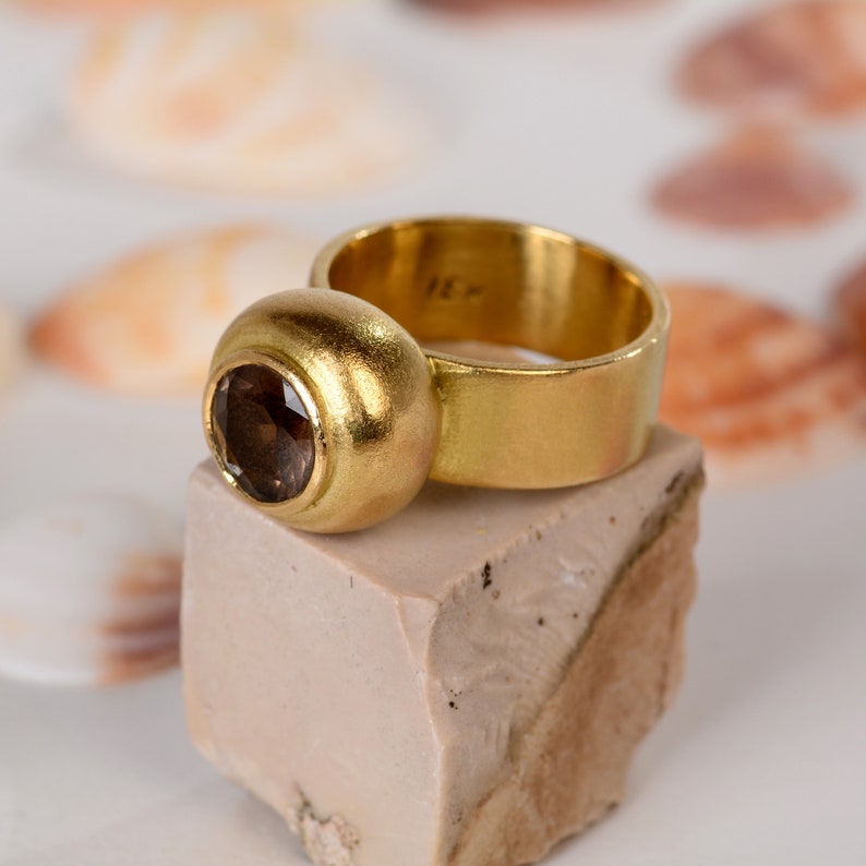 Smoky quartz gold ring, 18k Yellow gold women ring, Statement Alternative engagement ring image 2