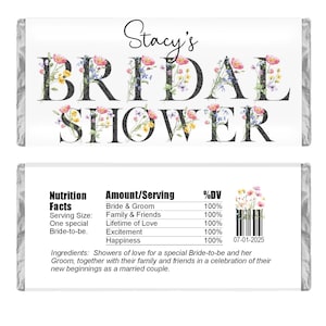 Bridal Shower Party Favors, Personalized Candy Wrappers, Pack of 20 Custom Chocolate Bar Labels