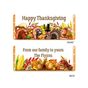 Thanksgiving Personalized Candy Wrappers for Chocolate Bar, Party Favors, Custom Hershey Bar Labels, Pack of 20, WRAPPERS ONLY