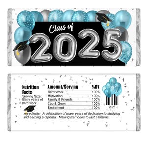 Graduation Candy Bar Wrappers, Hershey Bar Labels for Grad Party Favors, Class of 2025, Pack of 20, WRAPPERS ONLY, Several Colors Available