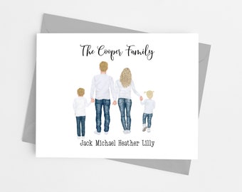 Personalized Family Note Cards, Blank Folded Note Cards with Envelopes, Family Stationery, Family Portrait, Set of 10