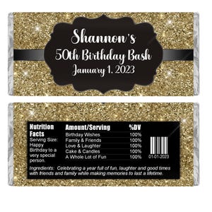 Glitter Party Personalized Candy Wrappers, Birthday Party Favors, Pack of 20 Custom Chocolate Bar Labels for Hershey Bars, WRAPPERS ONLY
