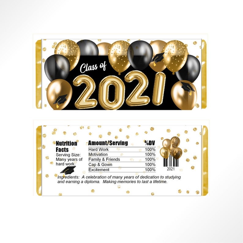 Printed Candy Wrappers for Hershey Bars Graduation Balloon Candy Bar Wrappers Class of 2021