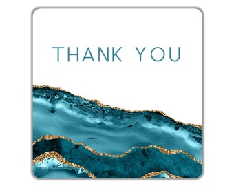 Teal Agate Thank You Party Favor Stickers OR Tags, Personalized Labels for Wedding Favors, Choose Sticker or Tag, Pack of 24