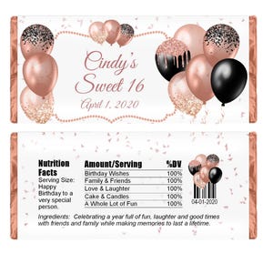Glitter Balloon Personalized Candy Wrappers, Birthday Party Favors, Pack of 20 Custom Chocolate Bar Labels for Hershey Bars, WRAPPERS ONLY