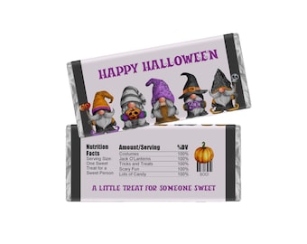 Halloween Gnome Candy Bar Wrappers, Holiday Party Favors, Pack of 20 Chocolate Bar Labels