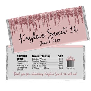 Birthday Party Favors, Personalized Candy Wrappers, Pack of 20 Custom Labels, Several Colors Available