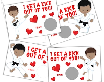Valentines Day Scratch Off Cards, Karate Boy Theme, Pack of 24, Kids Valentine's Day, Class Valentine