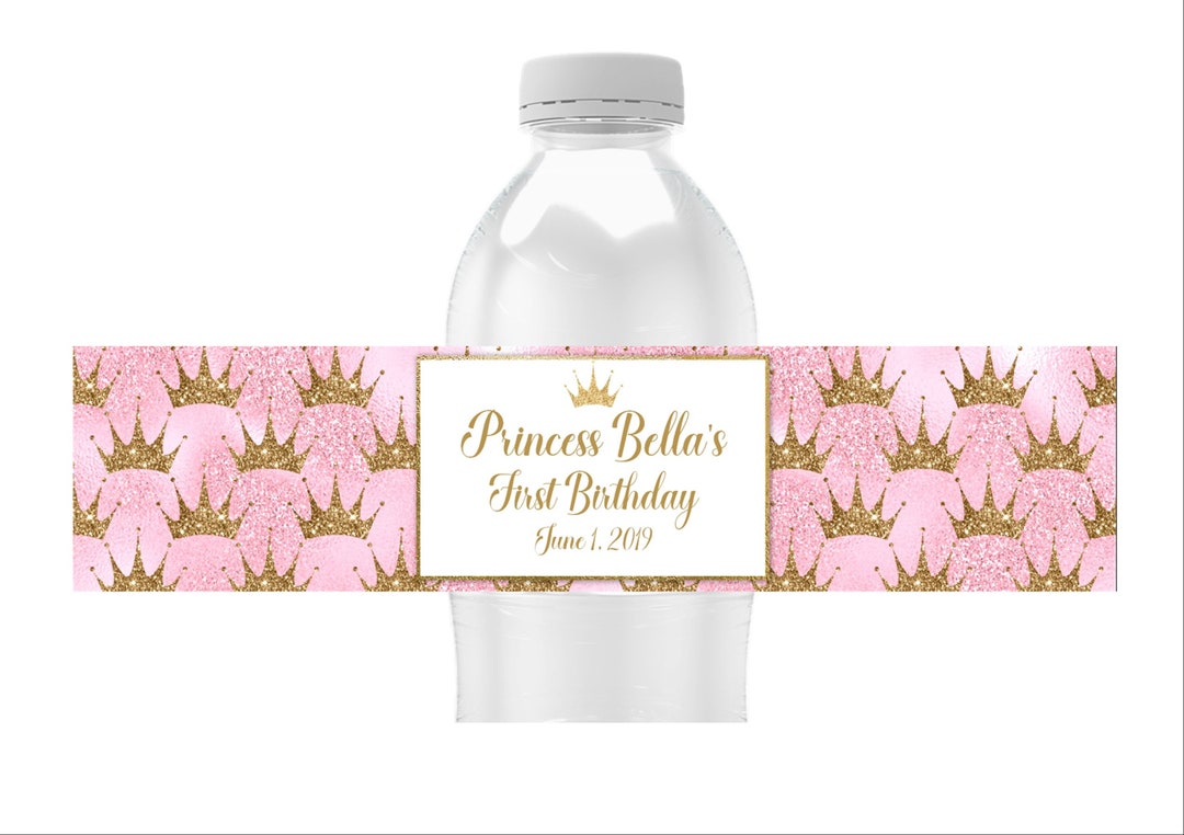Princess Crown Water Bottle Labels, Personalized Birthday Party Favors ...