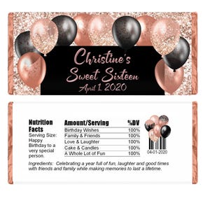 Glitter Balloon Personalized Candy Wrappers, Birthday Party Favors, Pack of 20 Custom Chocolate Bar Labels for Hershey Bars, WRAPPERS ONLY