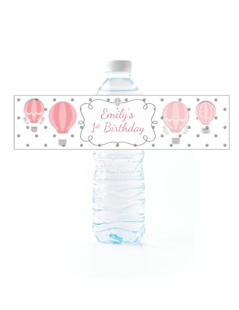 Hot Air Balloon Water Bottle Labels Peel and Stick Waterproof Labels Personalized Printed Wrappers for Baby Shower or First Birthday