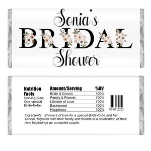 Bridal Shower Party Favors, Personalized Candy Wrappers, Pack of 20 Custom Chocolate Bar Labels