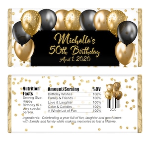 Birthday Party Favors, Personalized Candy Wrappers, Balloon Party Favors, Pack of 20 Custom Labels for Hershey Bars