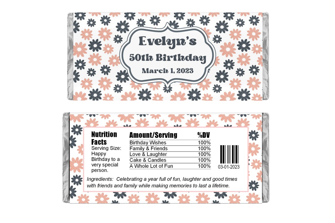 Personalized Candy Wrappers for Chocolate, Cute Daisy Floral Party ...