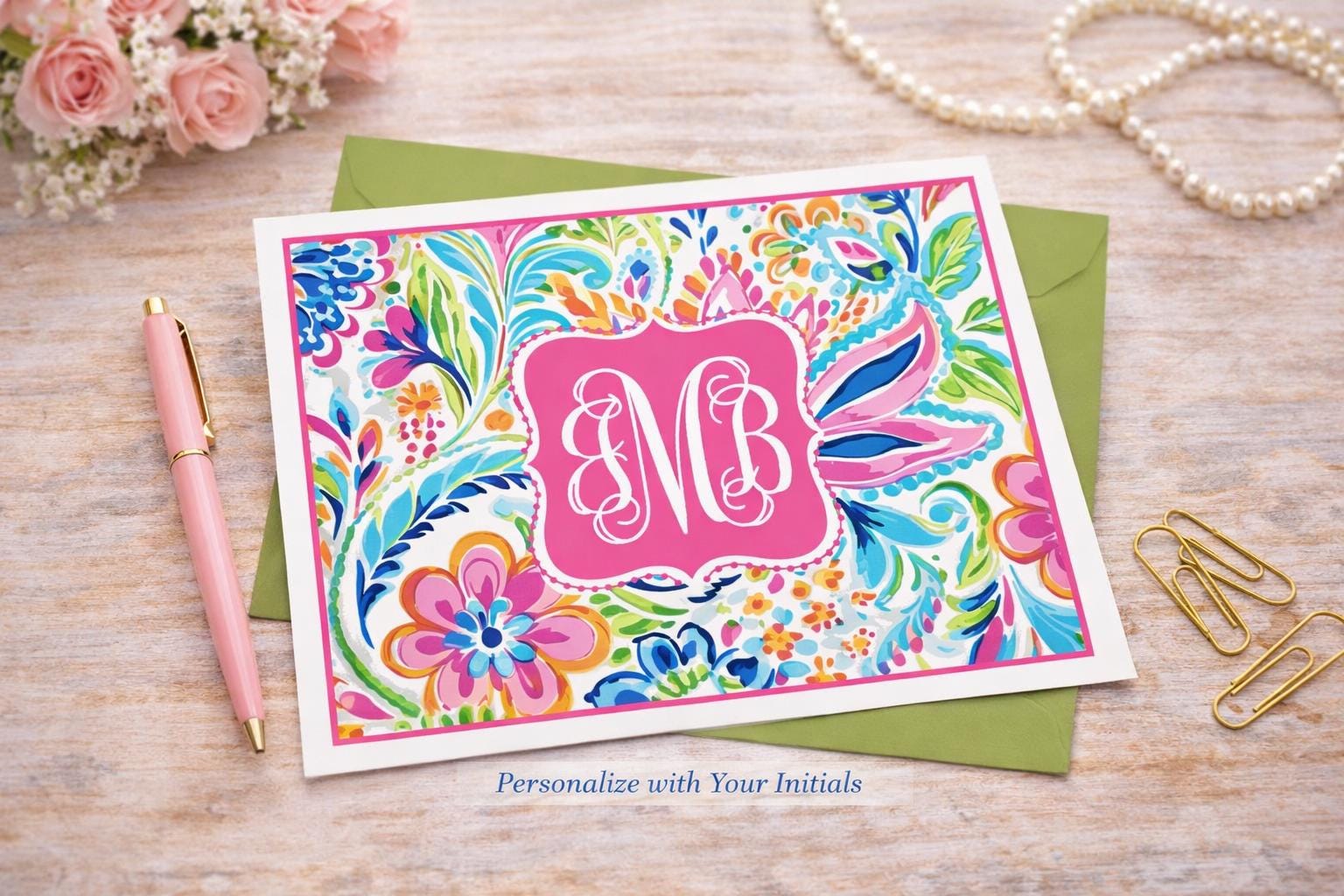 Monogram Note Cards With Envelopes, Personalized Stationery Set for ...