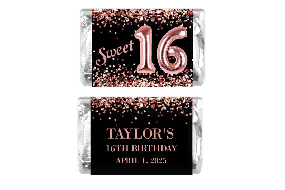 Rose Gold Sweet 16 Candy Wrappers: Personalized Party Favors (digital ...