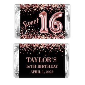 Rose Gold Sweet 16 Candy Wrappers: Personalized Party Favors (Digital Download)