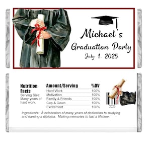 Graduation Party Favors, Personalized Candy Wrappers for Chocolate, Class of 2025, Pack of 20 Custom Hershey Bar Labels, WRAPPERS ONLY