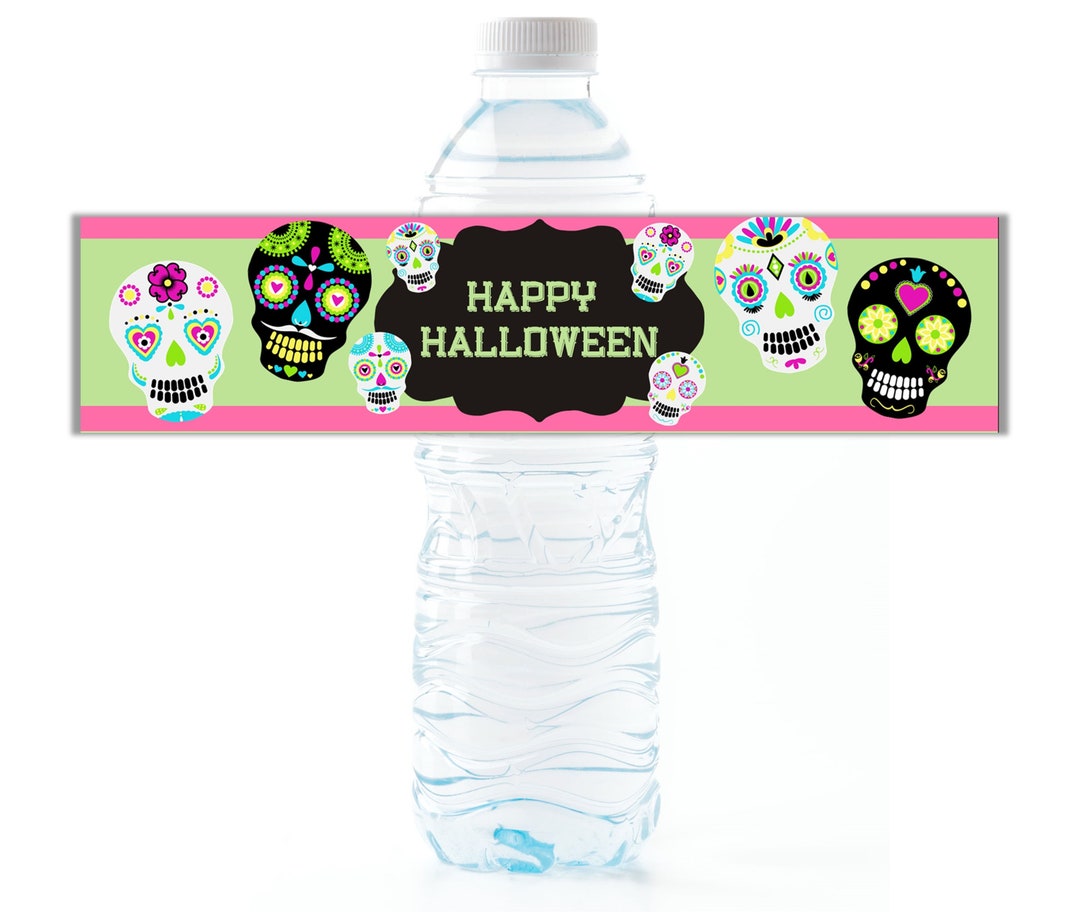 Sugar Skull Water Bottle Wrappers Personalized Halloween - Etsy