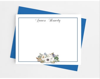 Floral Note Cards with Envelopes, Personalized Stateionery Set for Women, Set of 12 Flat Notecards